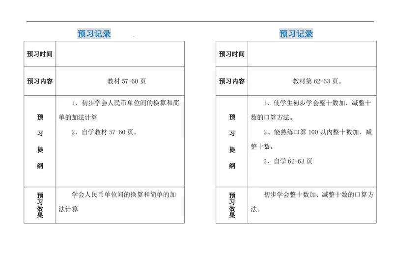 一年级下册数学期末-预习题卡人教新课标版_一年级上下册资料_小学一年级学习资料-25年更新版_1-04、小学一年级数学下册_1-4-2、练习题、作业、试题、试卷_人教版_专项练习
