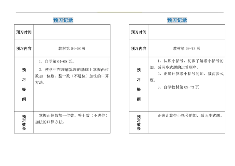一年级下册数学期末-预习题卡人教新课标版_一年级上下册资料_小学一年级学习资料-25年更新版_1-04、小学一年级数学下册_1-4-2、练习题、作业、试题、试卷_人教版_专项练习