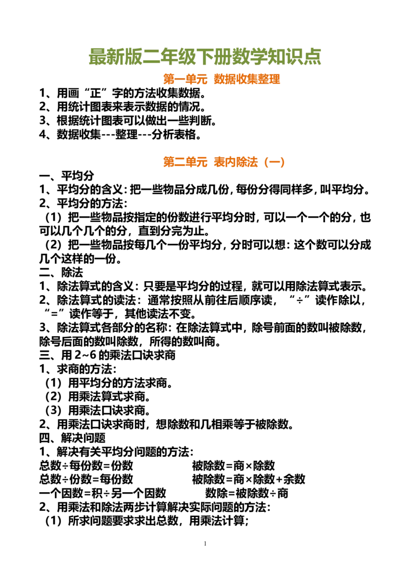小学二年级下册数学知识点总结（公式+概念）_二年级上下册资料_小学二年级学习资料-25年更新版_2-04、小学二年级数学下册_2-4-1、复习、知识点、归纳汇总_通用