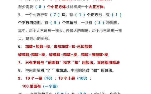 一年级下册数学背诵重点_一年级上下册资料_小学一年级学习资料-25年更新版_1-04、小学一年级数学下册_1-4-1、复习、知识点、归纳汇总_通用