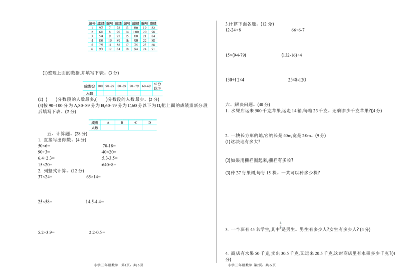 小学三年级下册（三下）苏教版数学期末真题卷.1_三年级上下册资料_三年级上语数英上下册学习资料_3-8-4、小学三年级数学下册_苏教版_5、期末测试卷