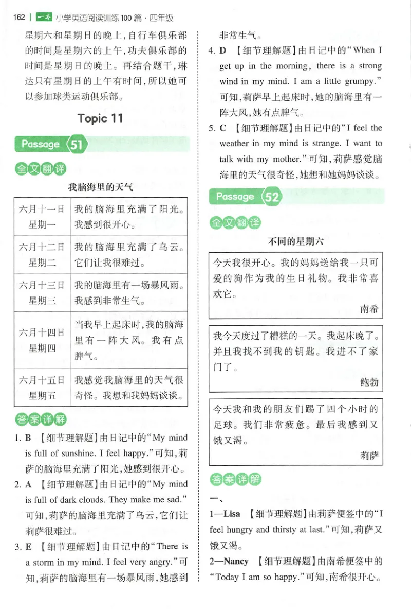 小英阅读100四年级答案册_25秋《一本小学英语阅读训练100篇》第九版3-6人教_26版一本小学英语阅读100篇四年级