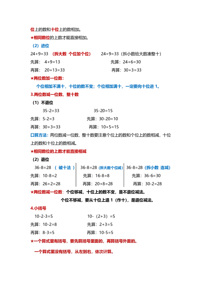 一年级数学下册知识点梳理_一年级上下册资料_小学一年级学习资料-25年更新版_1-04、小学一年级数学下册_1-4-1、复习、知识点、归纳汇总_通用