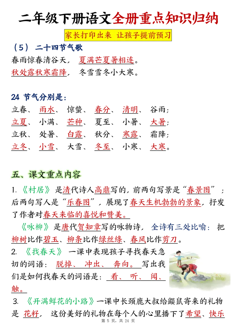二（下）语文全册预习重点知识归纳(2)_二年级上下册资料_二年级下册小红书同款资料_二下语文