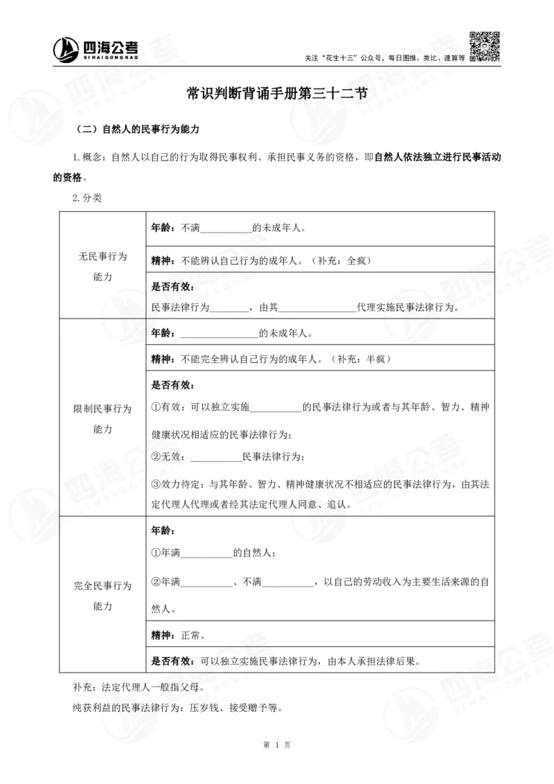 四海常识判断背诵手册汇总-更新至37节_2026考公资料_（01）花生十三_01系统班（2026版）花生十三旗舰班（行测+申论）_常识判断_背诵手册