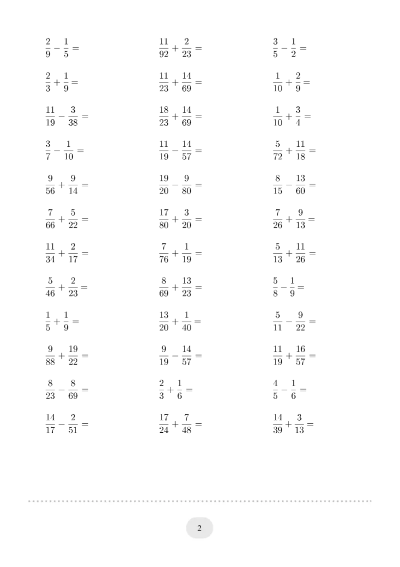 口算题(异分母分数加减法)1500题_小学数学口算计算速算练习1（1-6）题目类型全_五年级_口算5年级下册10000题_5下口算题(异分母分数加减法)1500题