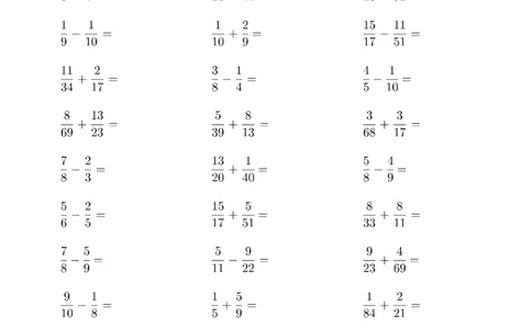 口算题(异分母分数加减法)1500题_小学数学口算计算速算练习1（1-6）题目类型全_五年级_口算5年级下册10000题_5下口算题(异分母分数加减法)1500题