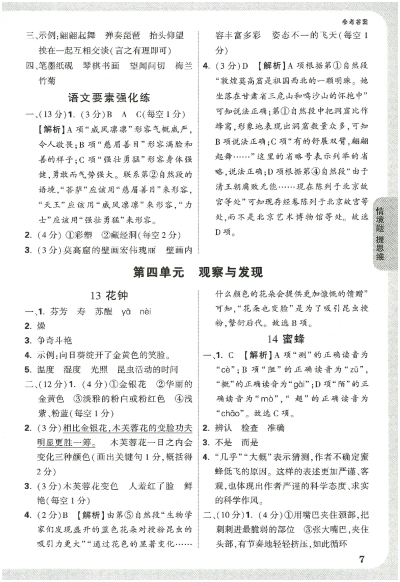 小白鸥情境题语文三年级参考答案_三年级上下册资料_53黄冈多个品牌系列资料_语文