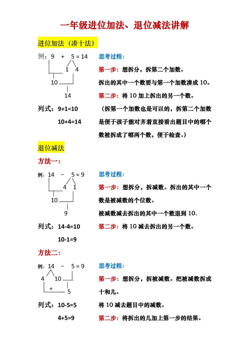 小学一年级数学进位加法、退位减法讲解_一年级上下册资料_小学一年级学习资料-25年更新版_1-04、小学一年级数学下册_1-4-2、练习题、作业、试题、试卷_通用