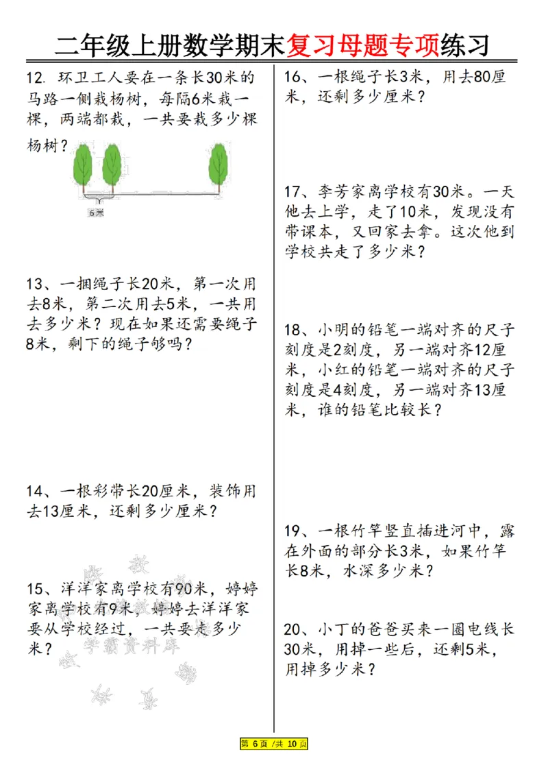 先锋教辅24年二上数学期末复习母题专项练习--《厘米和米》SY_二年级上下册资料_二年级上册小红书同款资料_二年级
