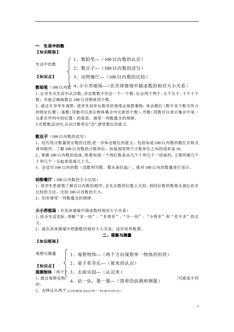 一年级数学下册知识点归纳(北师大版)_一年级上下册资料_一年级上语数英上下册学习资料_3-6-4、小学一年级数学下册_北师大版_1、知识点总结