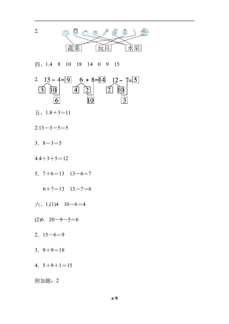 仿真模拟卷_一年级上下册资料_小学一年级学习资料-25年更新版_1-03、小学一年级数学上册_冀教版_06、期末试卷