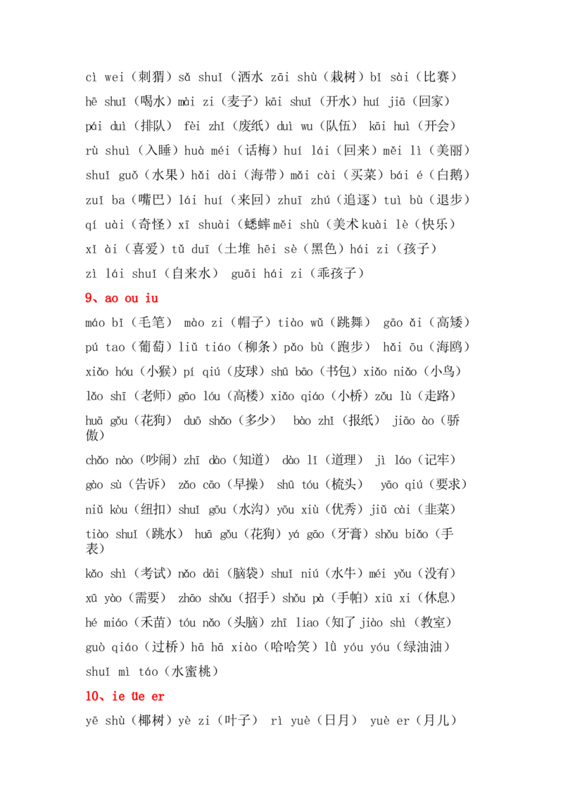 一年级音节拼读组词全汇总+练习_一年级上下册资料_小学一年级学习资料-25年更新版_1-01、小学一年级语文上册_08、专项练习_拼音生字