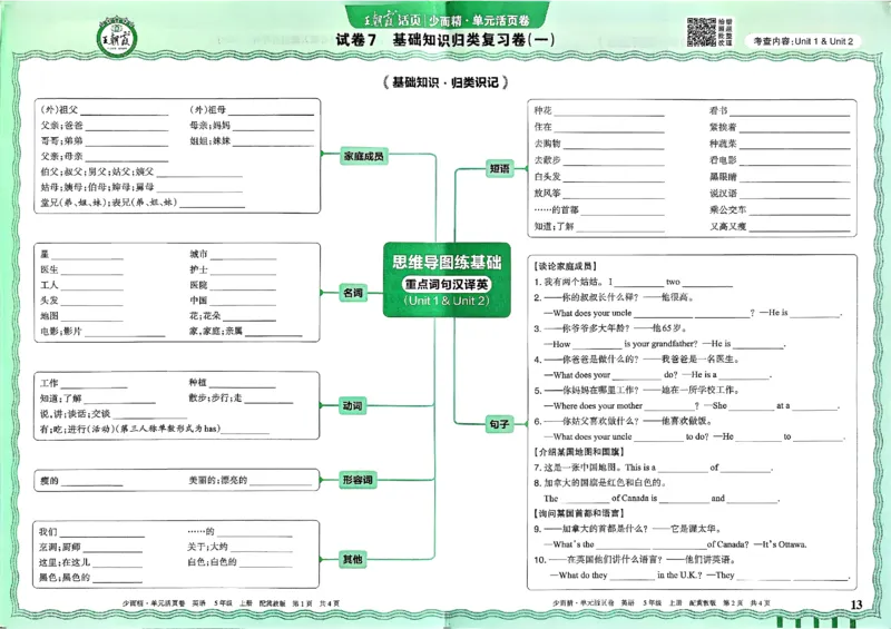 五年级英语上册冀教版25秋《王朝霞单元活页卷》_25秋小学语数英习题试卷_英语_冀教版_3-6年级英语上册冀教版25秋《王朝霞单元活页卷》
