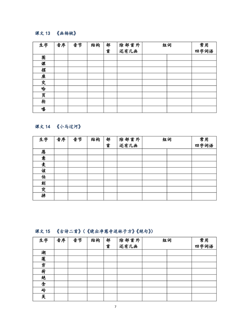 小学二年级下册语文生字预习表_二年级上下册资料_小学二年级学习资料-25年更新版_2-02、小学二年级语文下册_2-2-1、复习、知识点、归纳汇总