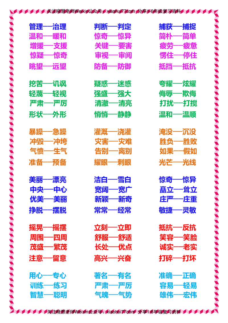 一年级下册语文日积月累知识-近义词与反义词_一年级上下册资料_小学一年级学习资料-25年更新版_1-02、小学一年级语文下册_3-6-2-1、复习、知识点、归纳汇总_部编（人教）版_拼音生字