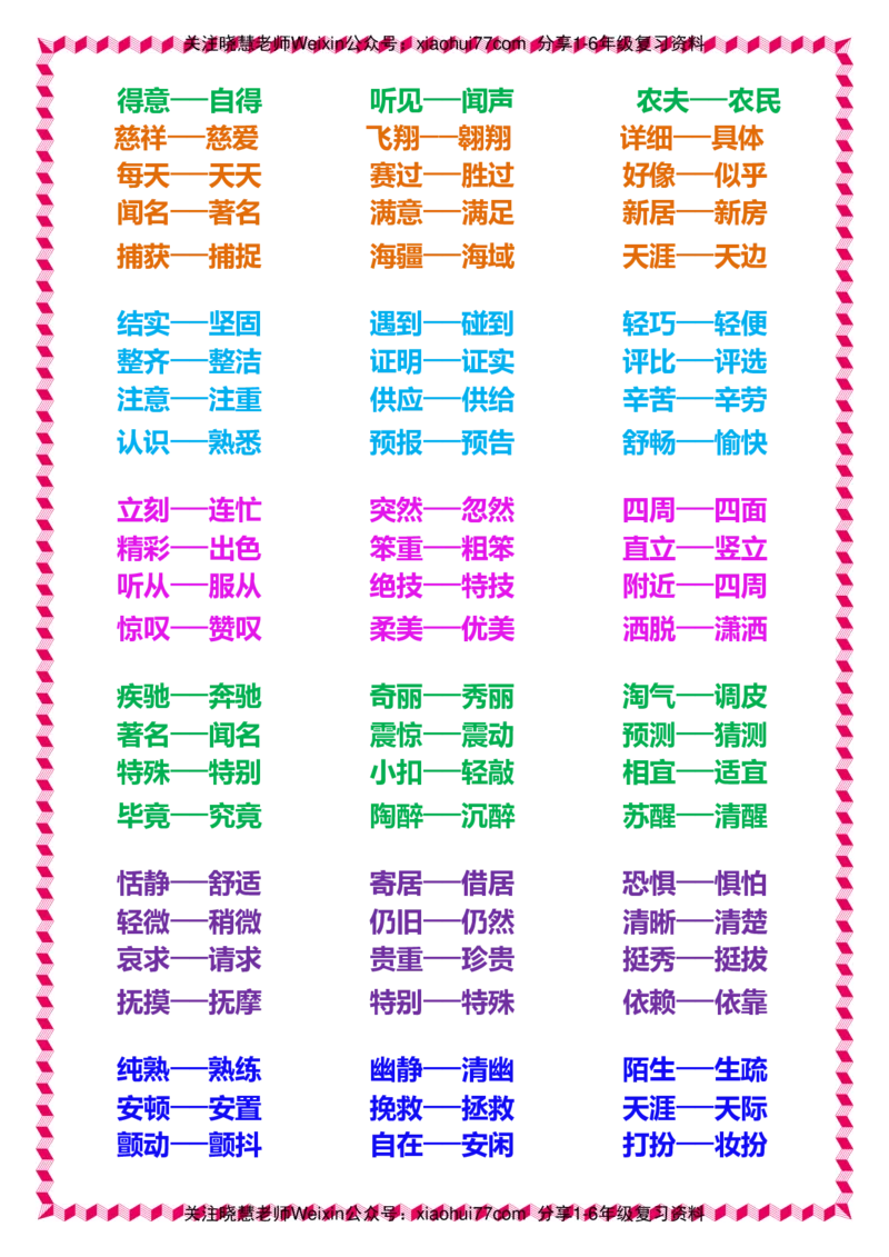 一年级下册语文日积月累知识-近义词与反义词_一年级上下册资料_小学一年级学习资料-25年更新版_1-02、小学一年级语文下册_3-6-2-1、复习、知识点、归纳汇总_部编（人教）版_拼音生字