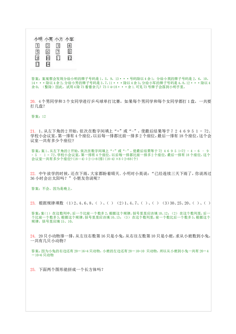 小学一年级奥数200题及答案(1)_一年级上下册资料_3-2-1、小学奥数一年级