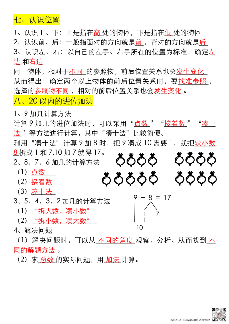 一年级数学上册重要知识点大全（答案版）_一年级上下册资料_一年级上册小红书同款资料_一年级(1)