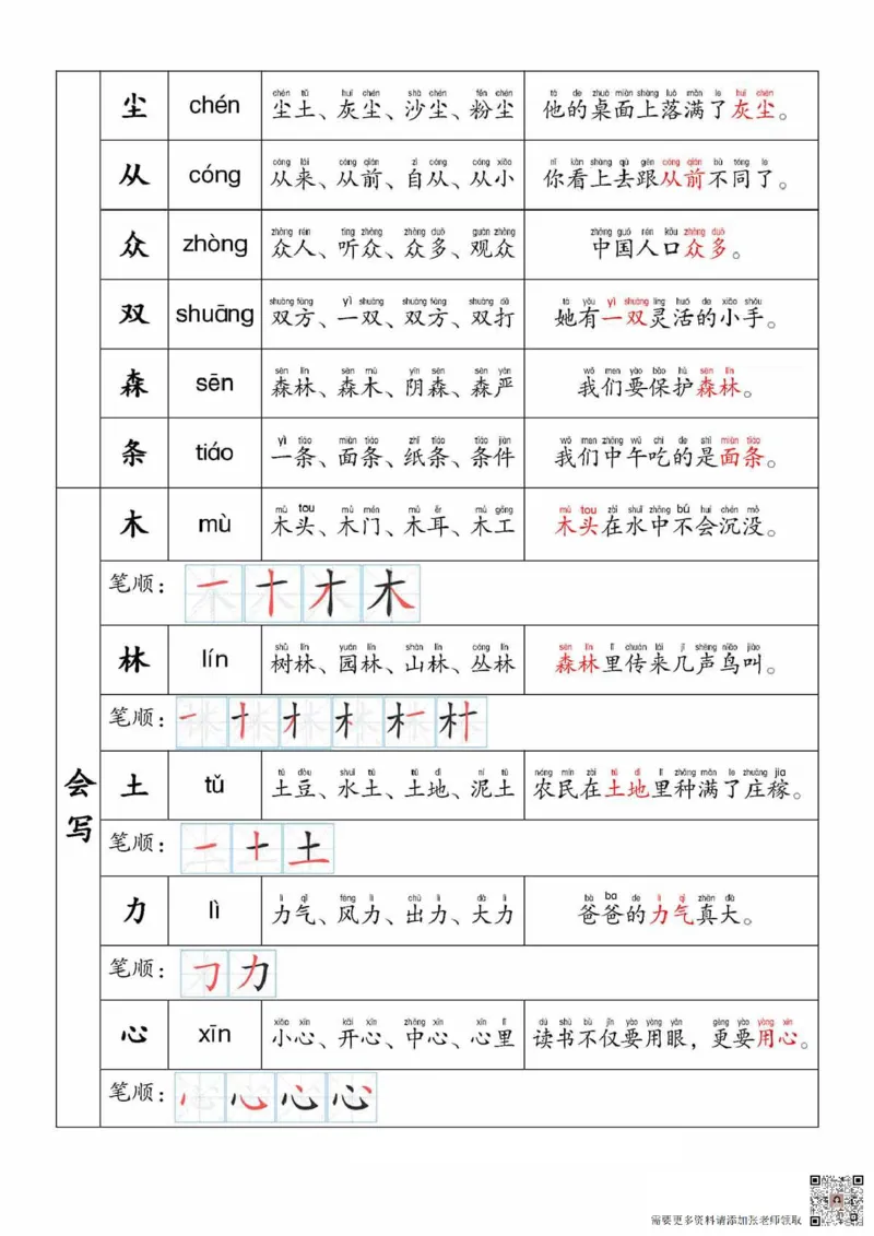 一上语文生字，组词，造句_一年级上下册资料_一年级上册小红书同款资料