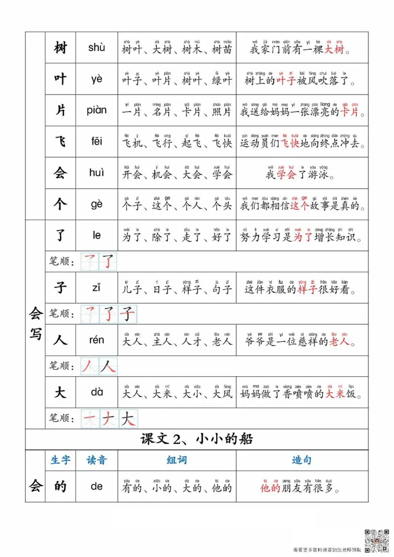 一上语文生字，组词，造句_一年级上下册资料_一年级上册小红书同款资料