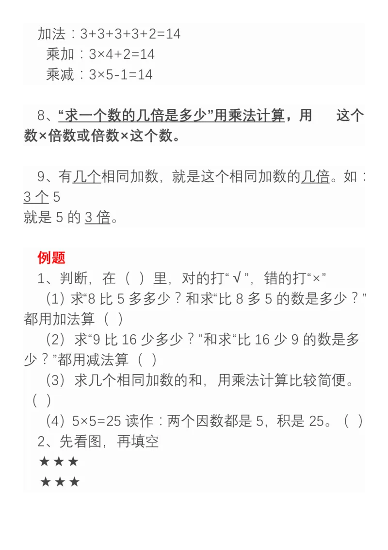 小学数学二年级上册重点、难点、知识总结_二年级上下册资料_小学二年级学习资料-25年更新版_2-03、小学二年级数学上册_2-3-1、复习、知识点、归纳汇总_通用