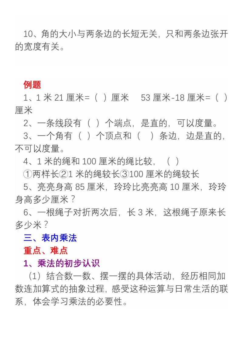 小学数学二年级上册重点、难点、知识总结_二年级上下册资料_小学二年级学习资料-25年更新版_2-03、小学二年级数学上册_2-3-1、复习、知识点、归纳汇总_通用