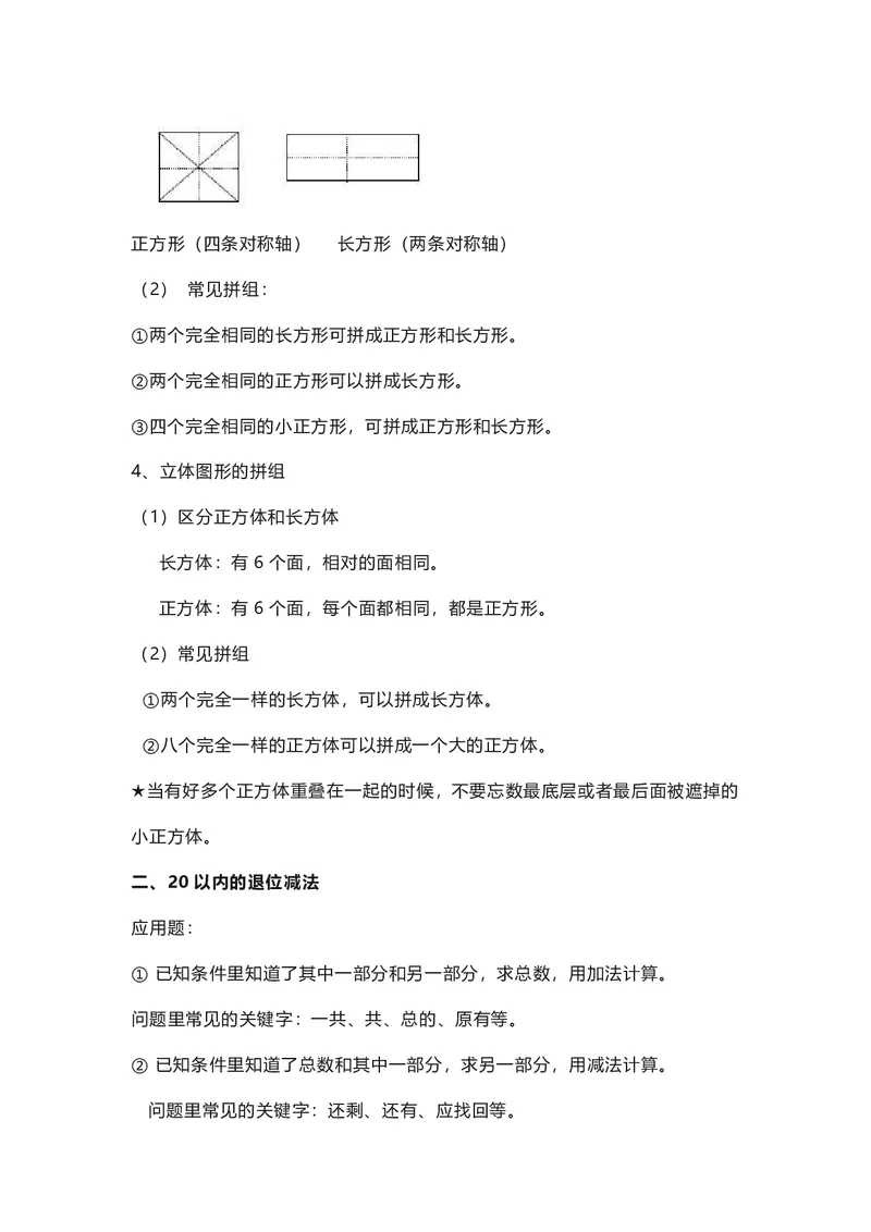 一年级下册数学人教版知识要点汇总_一年级上下册资料_小学一年级学习资料-25年更新版_1-04、小学一年级数学下册_1-4-1、复习、知识点、归纳汇总_人教版