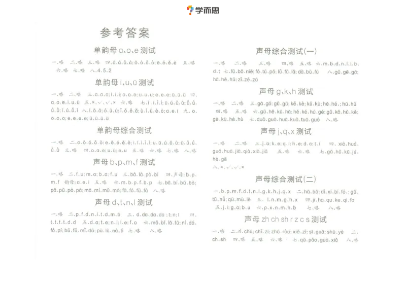 拼音单韵母+声母练习_一年级上下册资料_小学一年级学习资料-25年更新版_1-00、幼小衔接_幼小衔接拼音启蒙篇_学而思全套拼音练习（含答案）