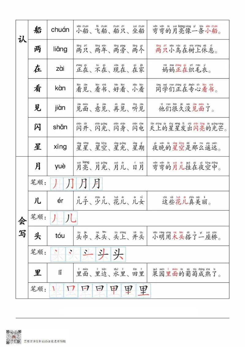 一上语文生字，组词，造句_一年级上下册资料_一年级上册小红书同款资料_一年级上册资料