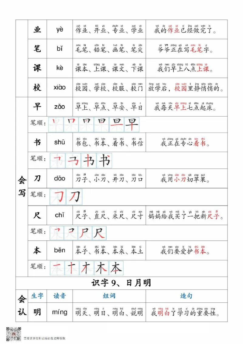 一上语文生字，组词，造句_一年级上下册资料_一年级上册小红书同款资料_一年级上册资料