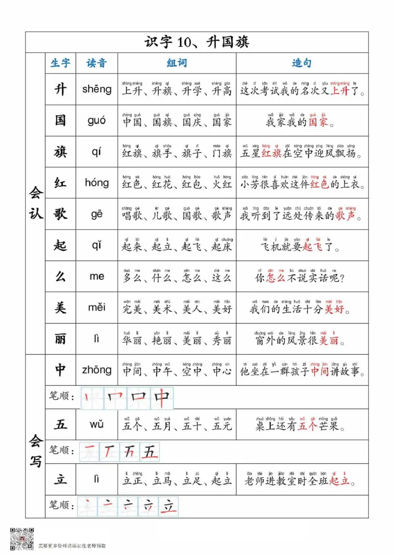 一上语文生字，组词，造句_一年级上下册资料_一年级上册小红书同款资料_一年级上册资料