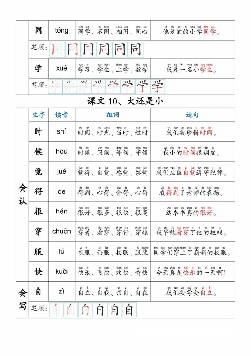 一上语文生字，组词，造句_一年级上下册资料_一年级上册小红书同款资料_一年级上册资料