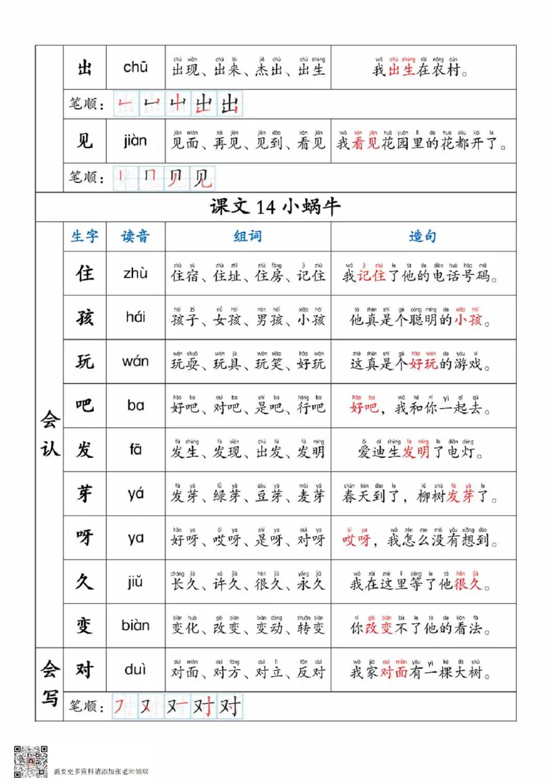 一上语文生字，组词，造句_一年级上下册资料_一年级上册小红书同款资料_一年级上册资料