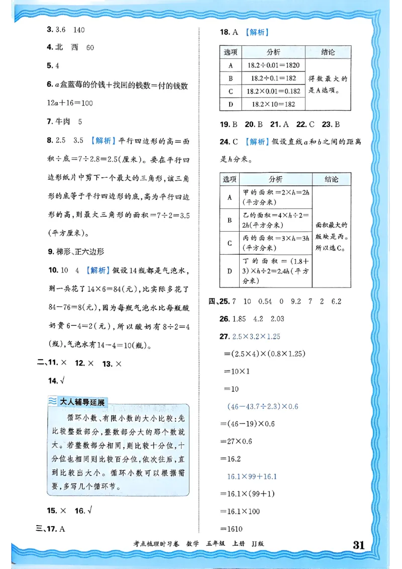 五年级数学上册冀教版25秋《王朝霞考点梳理时习卷》答案_25秋小学语数英习题试卷_数学_冀教版_1-6年级数学上册冀教版25秋《王朝霞考点梳理时习卷》