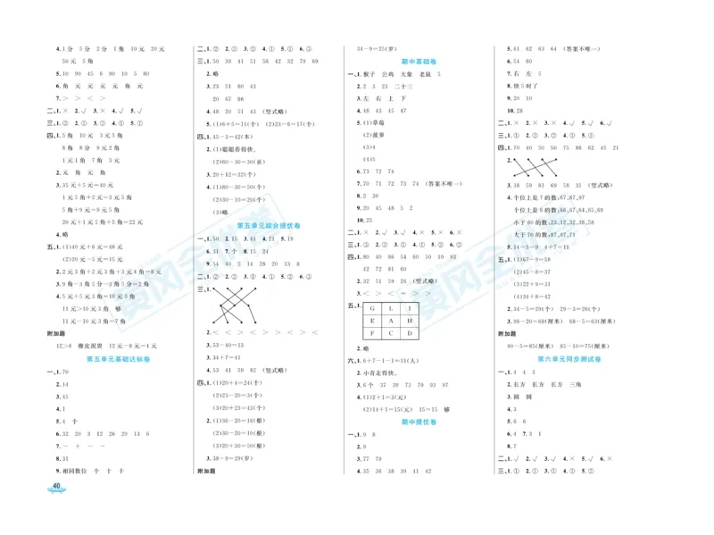 《黄冈全优卷》数学1年级下册（JJ）_一年级上下册资料_小学一年级学习资料-25年更新版_1-04、小学一年级数学下册_1-4-2、练习题、作业、试题、试卷_冀教版_电子册类