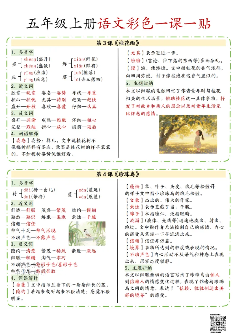 五年级（上）语文彩色一课一贴_25秋语文1-6课课贴