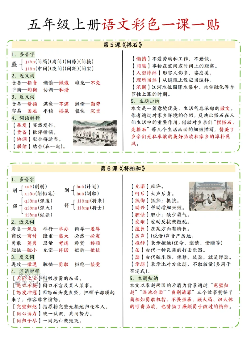 五年级（上）语文彩色一课一贴_25秋语文1-6课课贴