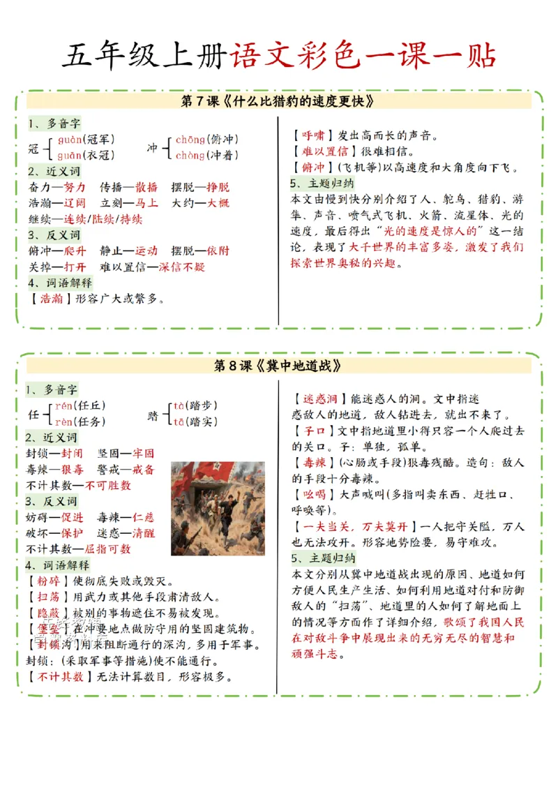 五年级（上）语文彩色一课一贴_25秋语文1-6课课贴