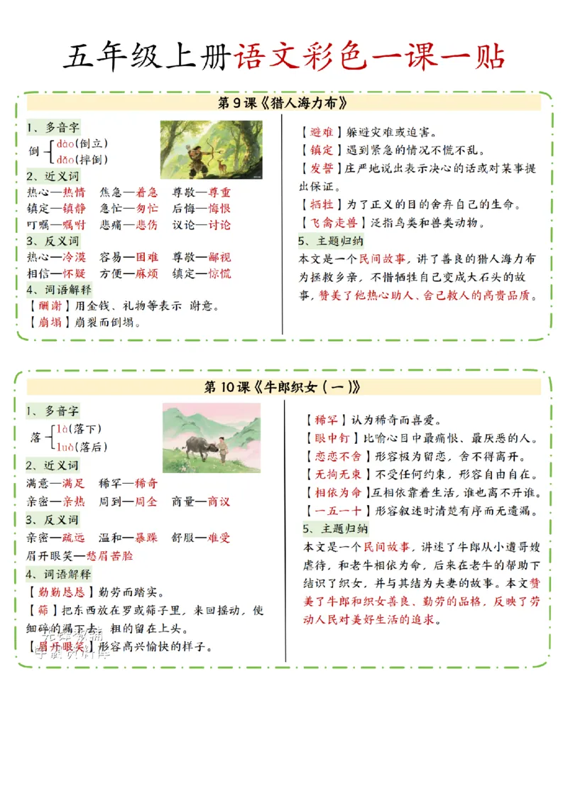 五年级（上）语文彩色一课一贴_25秋语文1-6课课贴