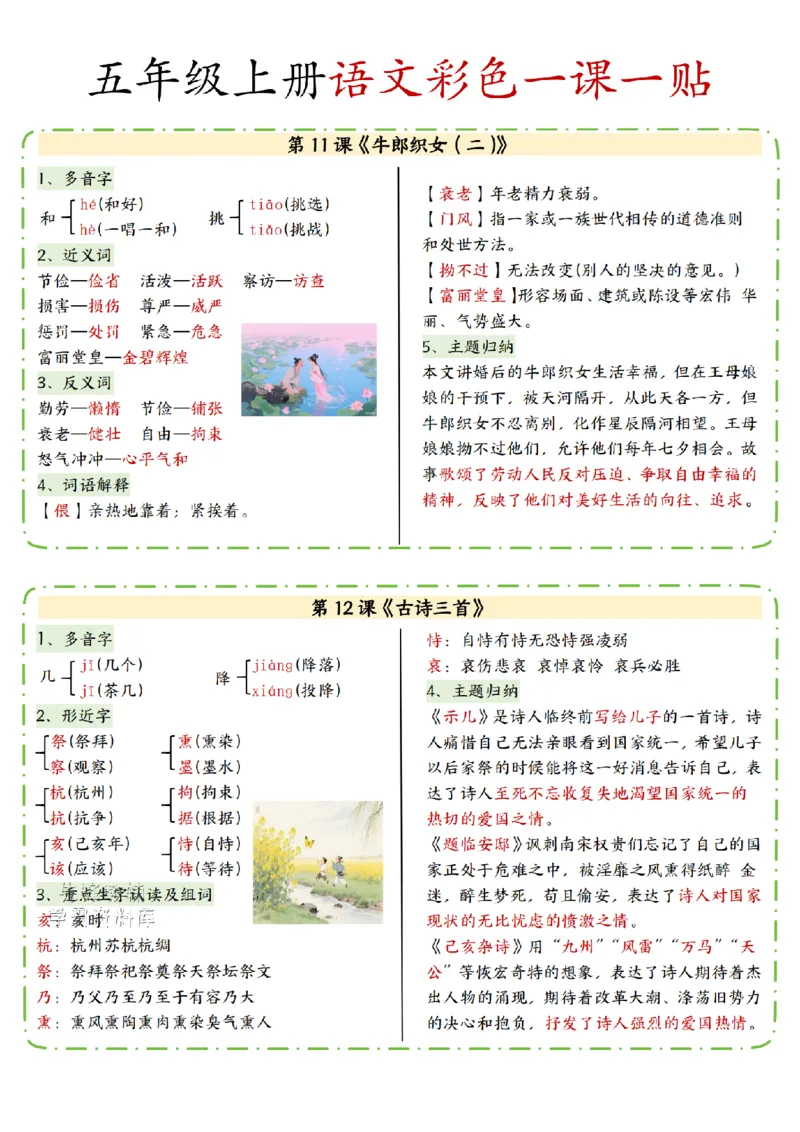 五年级（上）语文彩色一课一贴_25秋语文1-6课课贴