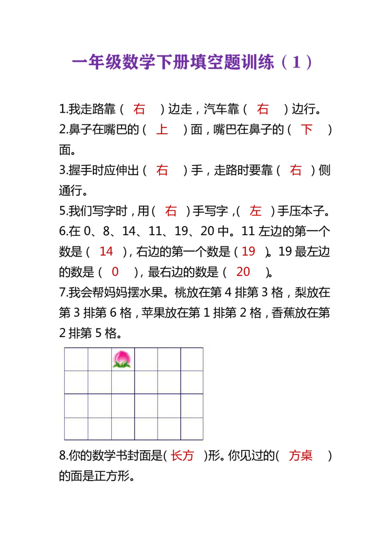 小学数学一年级下册填空题1_一年级上下册资料_小学一年级学习资料-25年更新版_1-04、小学一年级数学下册_1-4-2、练习题、作业、试题、试卷_通用