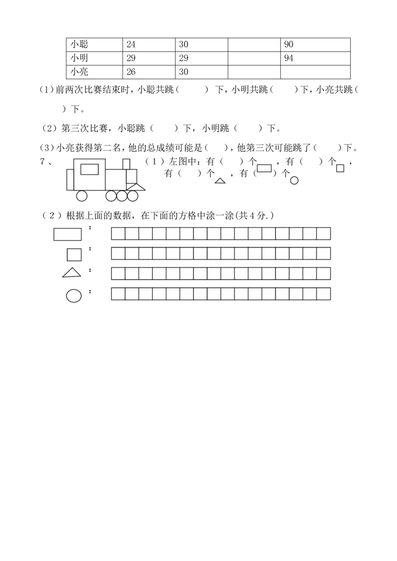 小学数学一年级下册期末试卷(7套)北师大版_一年级上下册资料_小学一年级学习资料-25年更新版_1-04、小学一年级数学下册_1-4-2、练习题、作业、试题、试卷_北师大版_期末测试卷