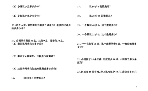 一年级下册比多比少专项训练题_一年级上下册资料_小学一年级学习资料-25年更新版_1-04、小学一年级数学下册_1-4-2、练习题、作业、试题、试卷_通用