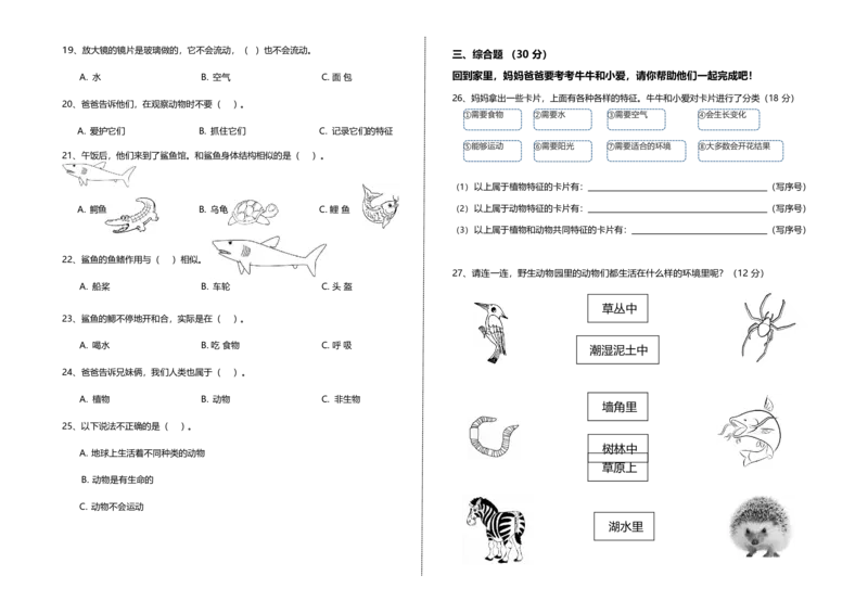 一下期末检测卷_一年级上下册资料_小学一年级学习资料-25年更新版_1-10、小学一年级科学下册_教科版_期末测试卷