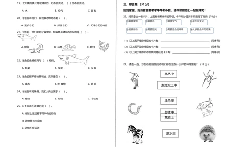 一下期末检测卷_一年级上下册资料_小学一年级学习资料-25年更新版_1-10、小学一年级科学下册_教科版_期末测试卷