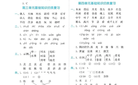 归类复习部编版语文一下册单元归类复习答案_一年级上下册资料_小学一年级学习资料-25年更新版_1-02、小学一年级语文下册_3-6-2-2、练习题、作业、专项、试卷_部编（人教）版