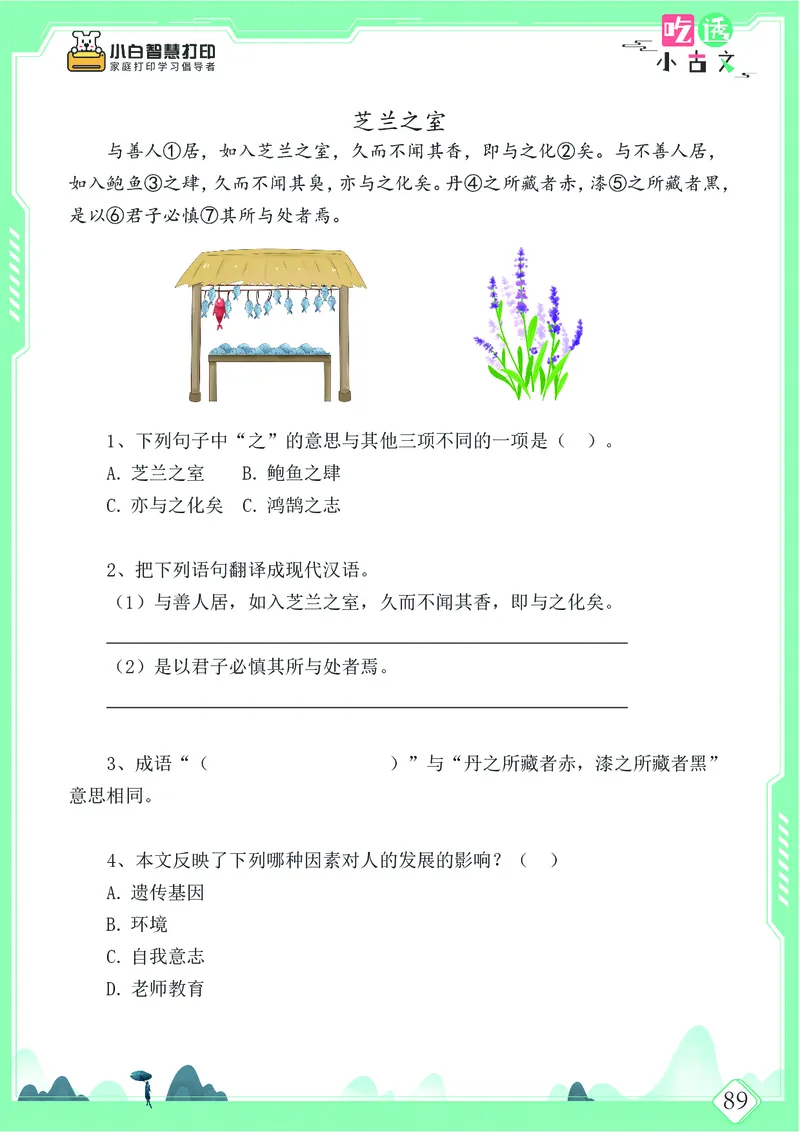 五年级文言文阅读理解52篇（含答案）_25秋小学语数英习题试卷_语文_小学文言文小古文练习