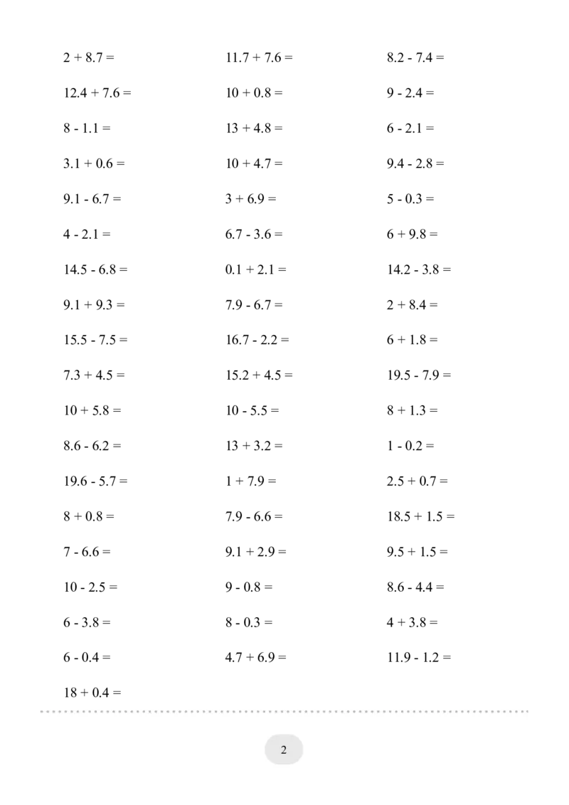 口算题(简单的小数加减法)1000题_小学数学口算计算速算练习1（1-6）题目类型全_三年级_口算3年级下册10000题_3下口算题(简单的小数加减法)1500题