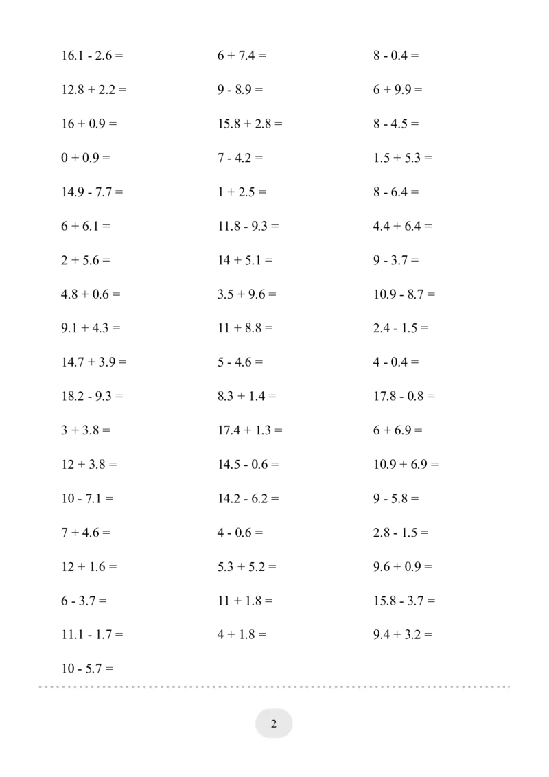 口算题(简单的小数加减法)1000题_小学数学口算计算速算练习1（1-6）题目类型全_三年级_口算3年级下册10000题_3下口算题(简单的小数加减法)1500题